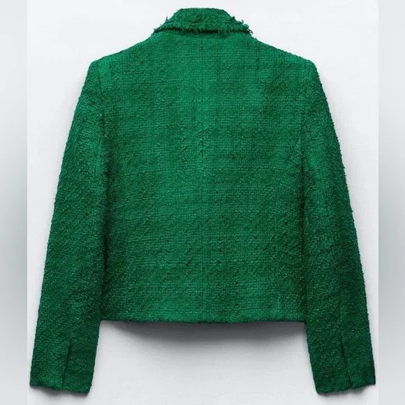 🆕(NWT) ZARA Bloggers Fav Green Tweed Double Breasted Cropped Blazer. Size XS - Picture 3 of 16